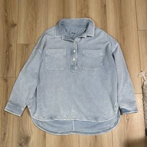 Aerie Polo Sweatshirt XL Light Blue Wash